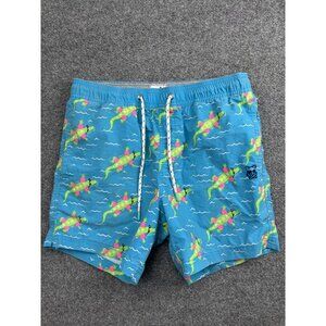 Party Pants Swim Trunks Mens Medium Blue Alligator Print Elastic Drawstring